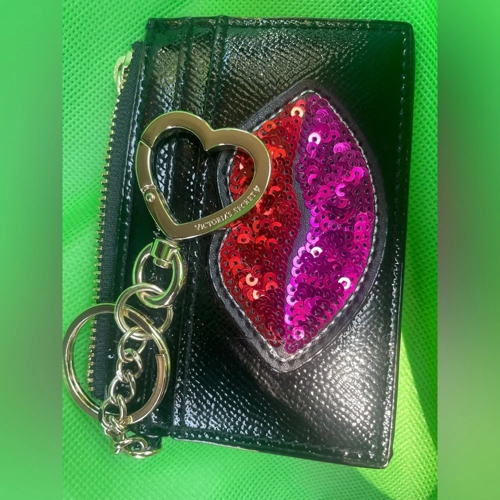 Victoria's Secret Black Wallet with Pink Sequin Lips,Card Holder. - Picture 9 of 11